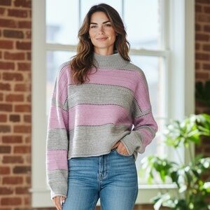 Gray and Purple Women's Sweater XL